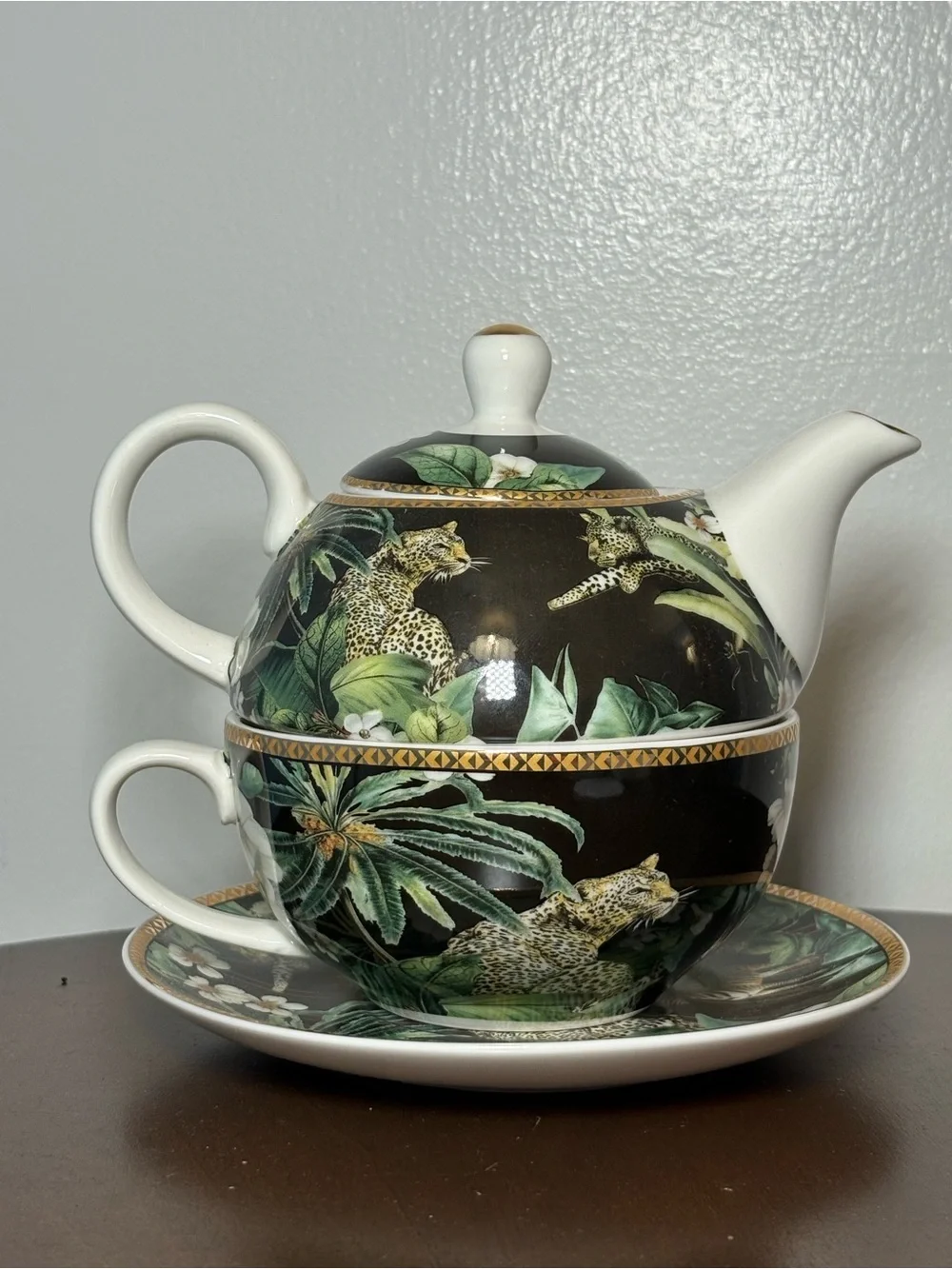 Black Leopard Print Tea for One Set